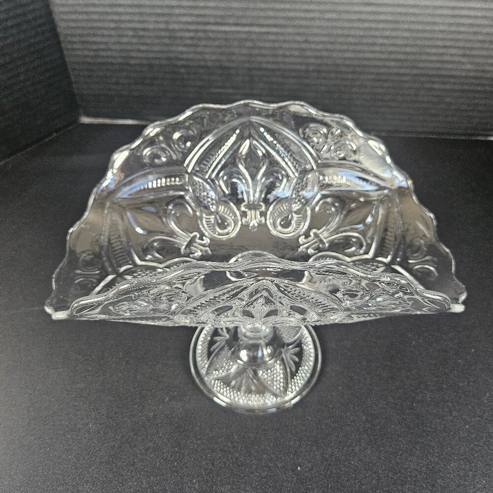 Antique Bryce Higbee Clear Fleurde Lis Banana Compote Pressed Glass EAPG